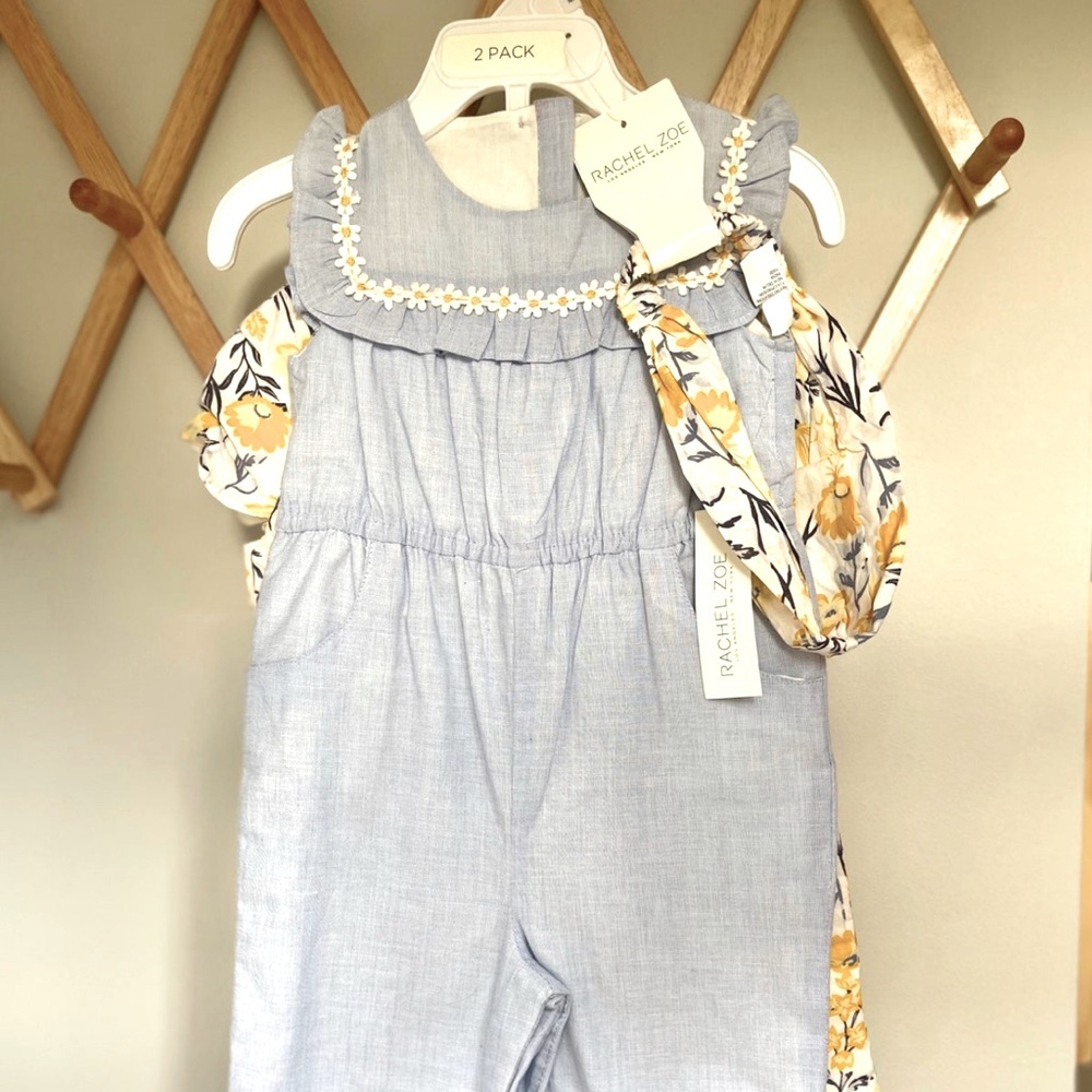 Rachel Zoe NWT Two Floral Daisy Jumpsuit/Headbands 18 months